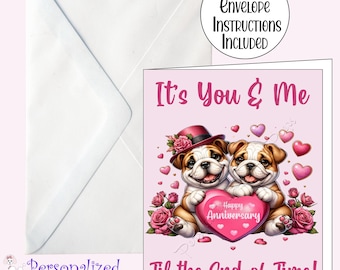 Cute Dog Anniversary Card - Sheepadoodle & Dachshund Design With Stickers For Couples