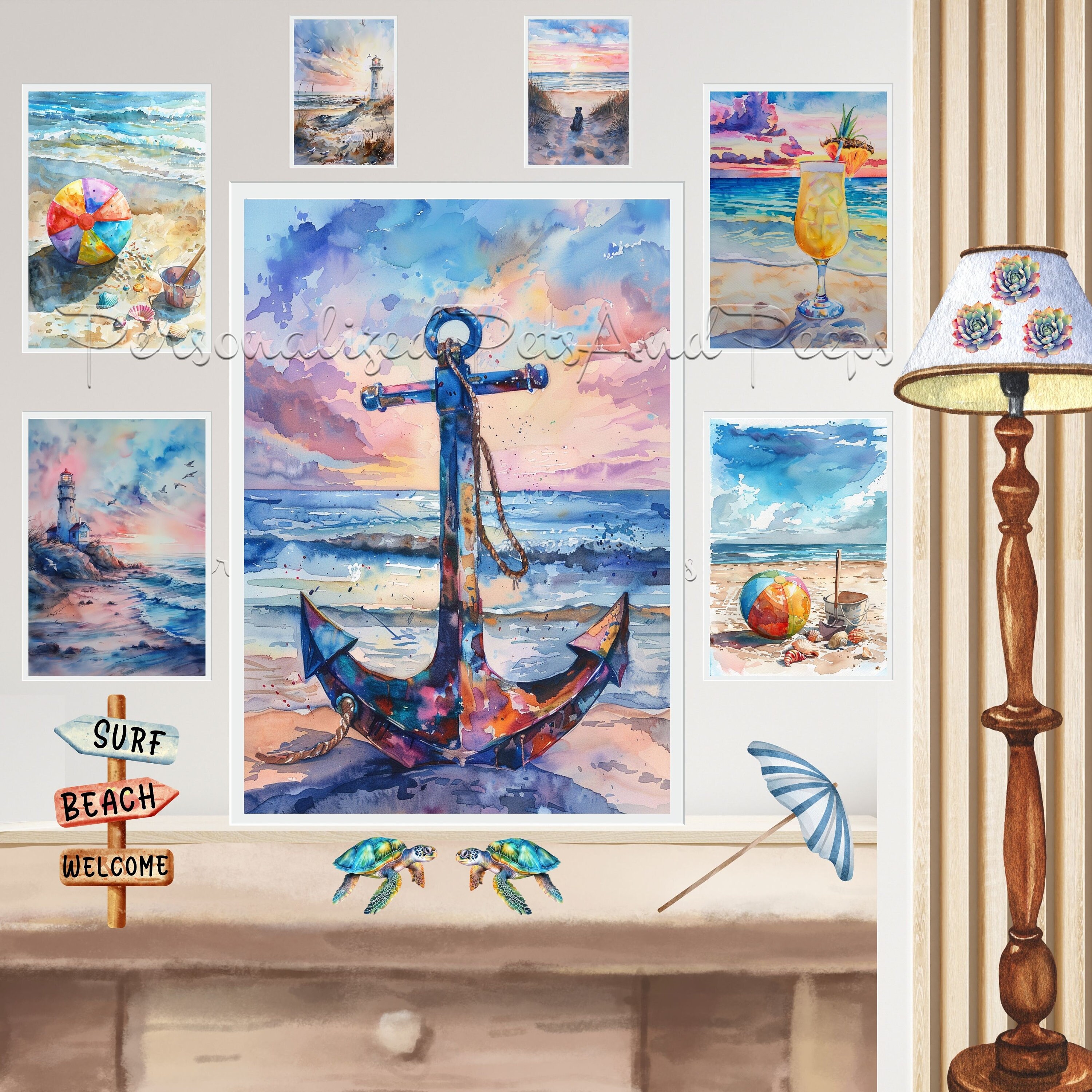 42 Beach Scenic Watercolor Printable Wall Art BUNDLE, Ocean Painting ...