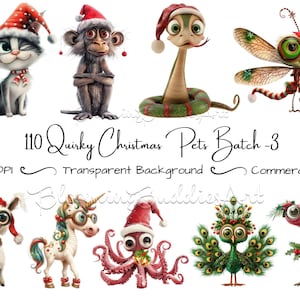 110 Animais Peculiares PNG Pacote de Clipart Engraçado de Natal, Gatos Peculiares Cães Pássaros Animais PNG, Download Digital Caprichoso, Uso Comercial