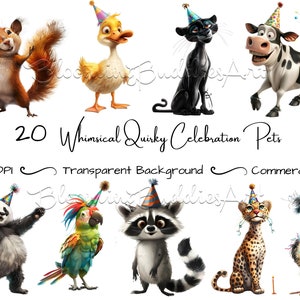 Whimsical Quirky Pets Clipart Bundle of 20, Pets Birthday Celebration, Quirky Sublimation Clip Art, Digital Scrapbooking Free Commercial Use