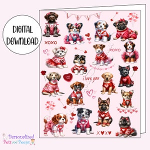 Glückwunschkarte zum Jahrestag mit Umschlag, digital druckbarer Sofort-Download, Hund mit Rose, Muttertagsgeschenk, handgemachtes Geschenk, 5x7, Ehefrau-Notiz