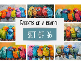 36 Tropischer Papagei Art Bundle, Dschungel Tier Kunst, druckbare Kunst, trendige Wandkunst, Vogel Kunst Poster, Sofort Download, Tropisches Junk Journal