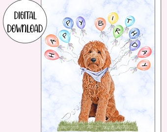 Happy Birthday Card With Goldendoodle - Blank Inside Dog Lover Card 5x7