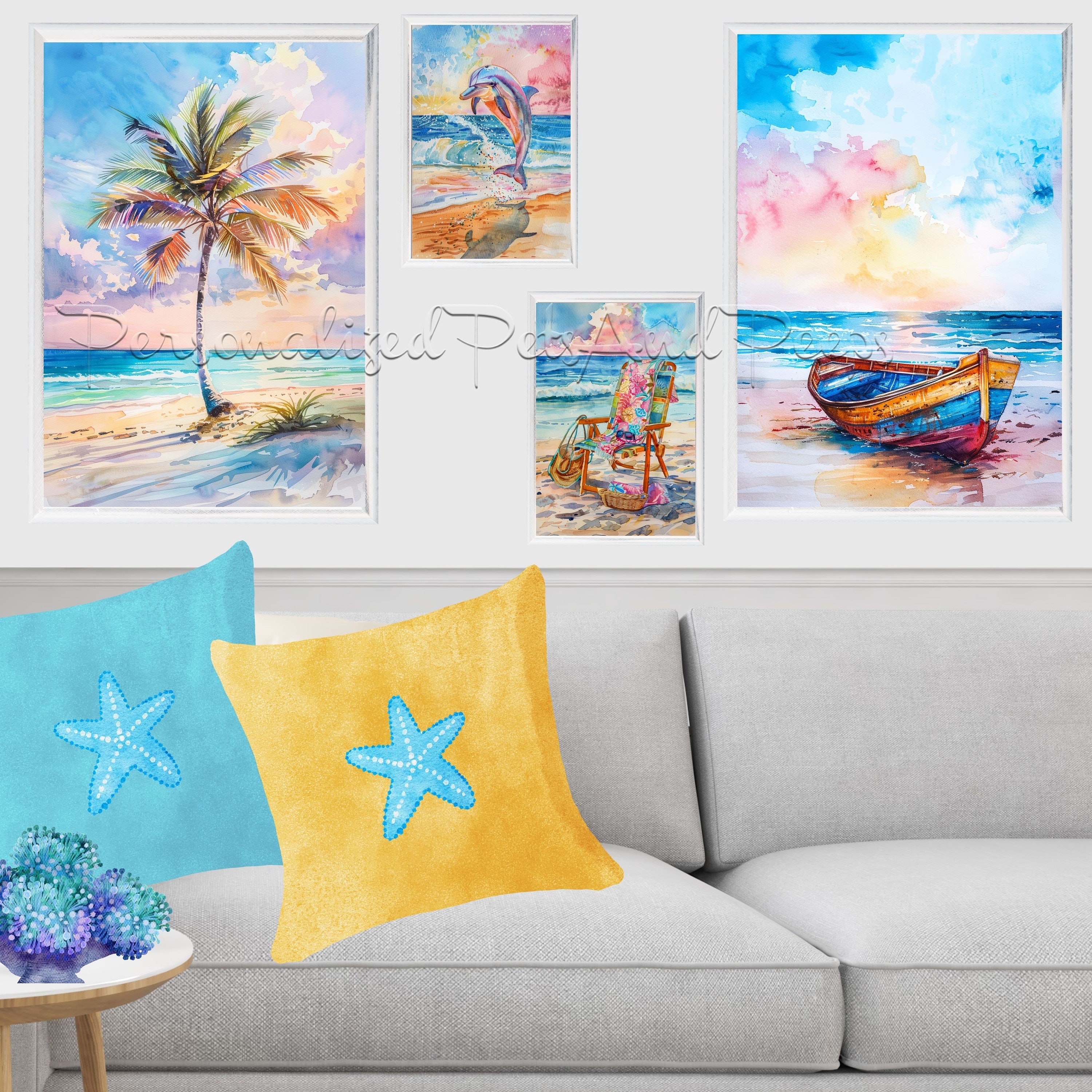 42 Beach Scenic Watercolor Printable Wall Art BUNDLE, Ocean Painting ...
