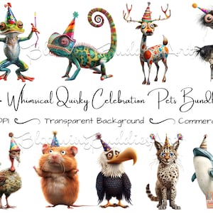 112 Skurrile Haustiere Clipart Bundle, Haustiere Geburtstagsfeier, Sublimationsclip Art, launische Grafiken Illustrationen, kommerzielle Nutzung