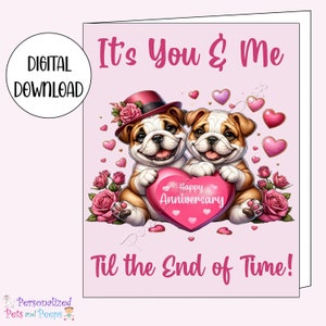 Tarjeta de feliz aniversario, tarjeta de regalo de pareja Bulldogs, regalo de amante de los perros, regalo de hito para el cónyuge, regalo para el marido/esposa, usted y yo para siempre