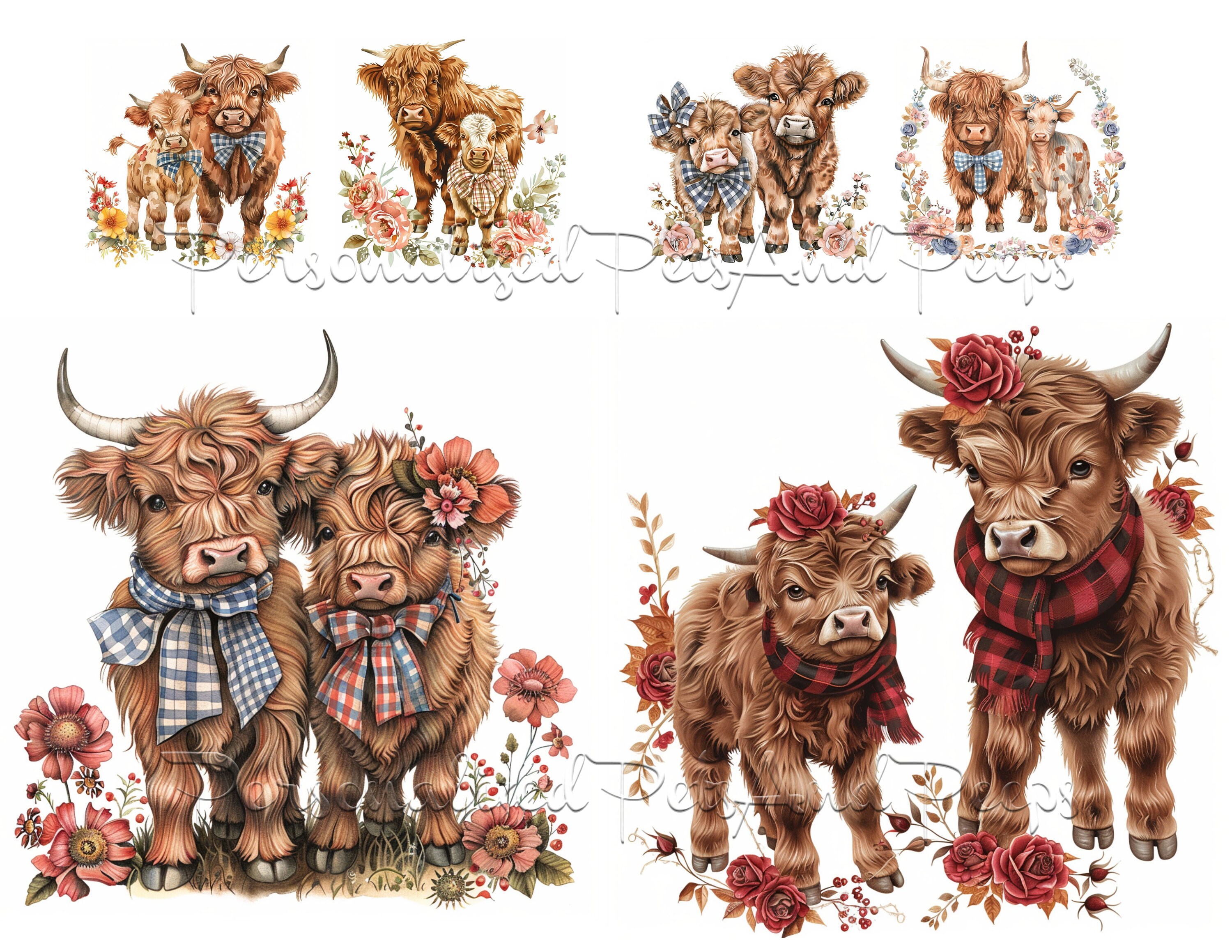 Watercolor Highland Cow Clip Art Set of 15, Cute Couple Clipart ...