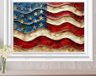 Arte de la pared de la bandera estadounidense, decoración del 4 de julio, impresión de arte de los Estados Unidos, bandera estadounidense, arte patriótico, arte del Día de la Independencia, descarga instantánea