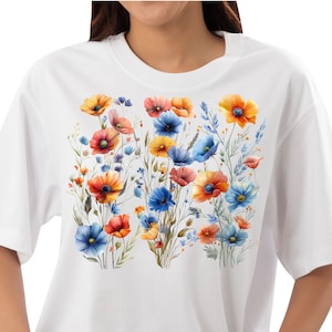 Watercolor Blue and Orange Flowers Clipart, Single PNG Digital Download, Commercial Use PNG, Flower Bouquet, Sublimation Graphics PNG