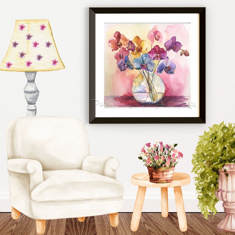 Watercolor Printable Square Floral Wall Art, Free Commercial Use Bundle of 8, Instant Download