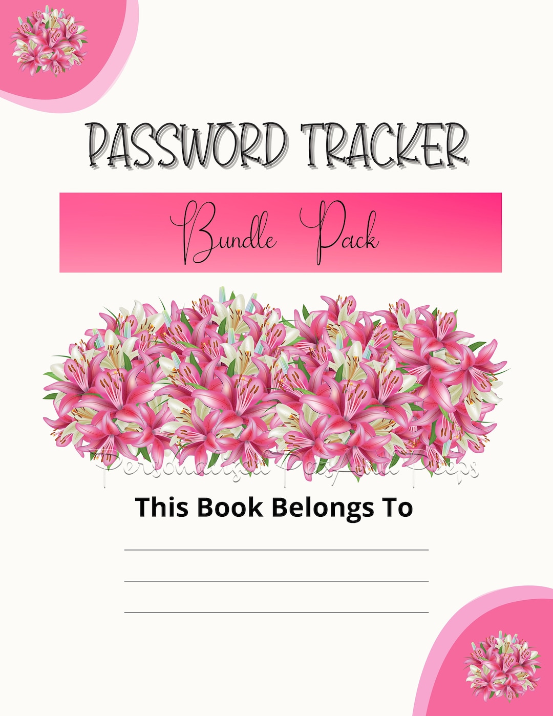 Pink Wildflower Password Tracker Printable PDF Bundle of 4, Instant ...