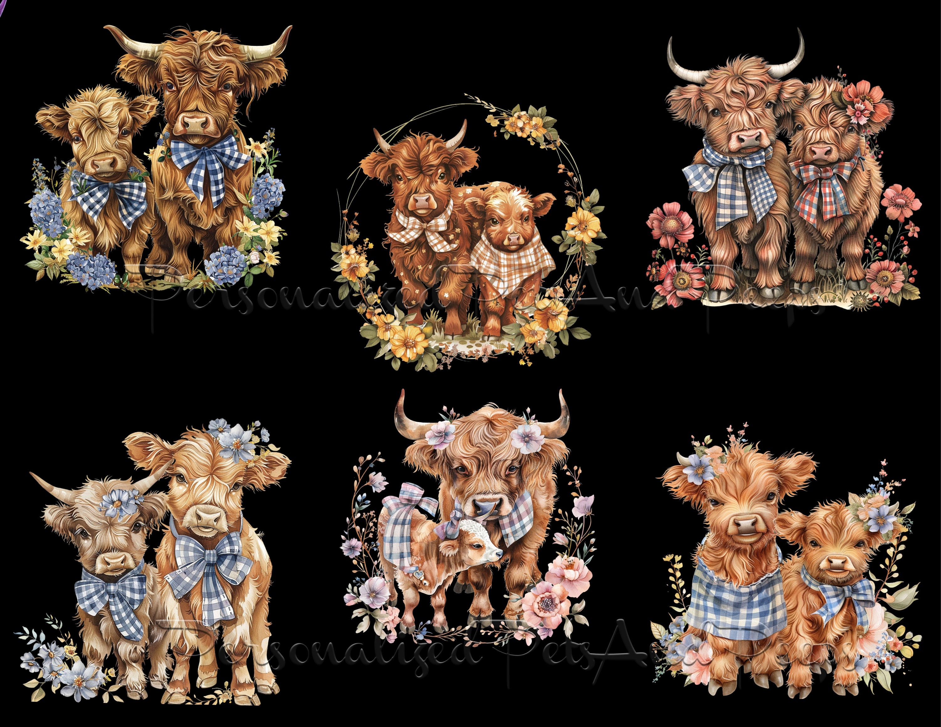 Watercolor Highland Cow Clip Art Set of 15, Cute Couple Clipart ...