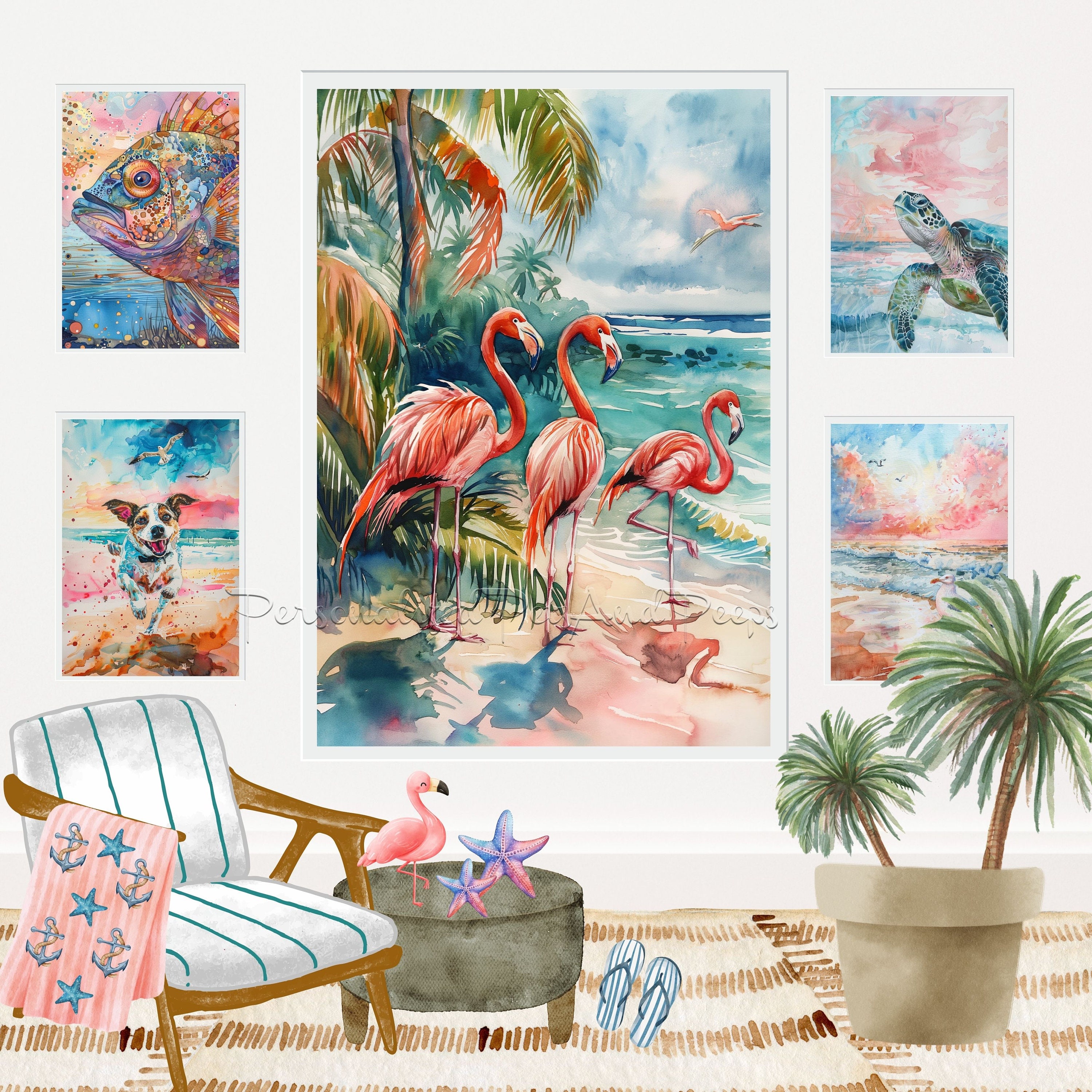 42 Beach Scenic Watercolor Printable Wall Art BUNDLE, Ocean Painting ...