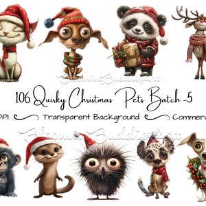 106 Animais Peculiares PNG Pacote de Clipart Engraçado de Natal, Gatos Peculiares Cães Pássaros Animais PNG, Download Digital Caprichoso, Uso Comercial