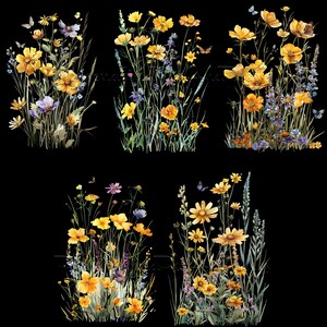 20 Watercolor Wildflower Clipart BUNDLE, Yellow Flower Png, Spring Floral, Meadow Clipart, Transparent Background, Free Commercial Use image 7