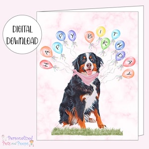 Süße druckbare Berner Sennenhund-Happy Birthday-Grußkarte, sofortiger digitaler Download, lustiges DIY-Briefpapier für Katzenmütter und -väter, 5x7"