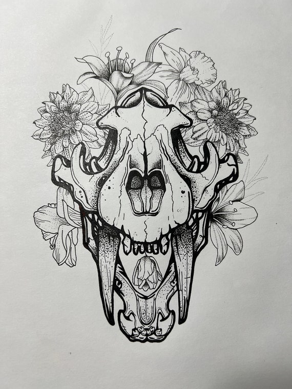 Bear Skull With Flowers - Etsy Canada