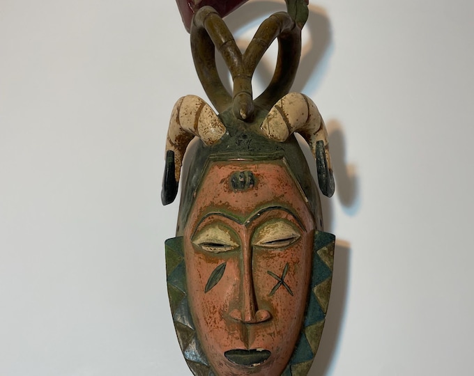 Baoulé mask, African Art, African Wall Decor, Yellow Mask,Home Decor, Harvest Mask, Agricultural Mask, Ivory Coast