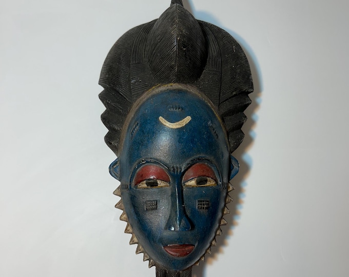 Blue  Baoulé mask, African Art, African Wall Decor, Authentic mask, traditional African mask.