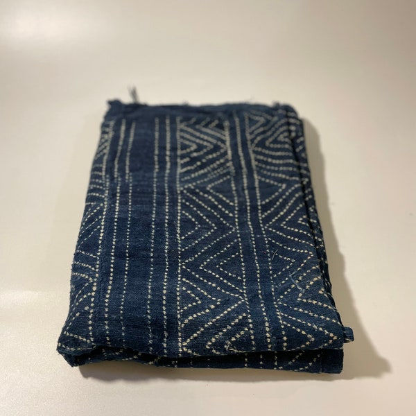 Handwoven African Indigo Cloth with Intricate White Designs - Natural Dye Fabric for Clothing, Accessories, and Home Decor