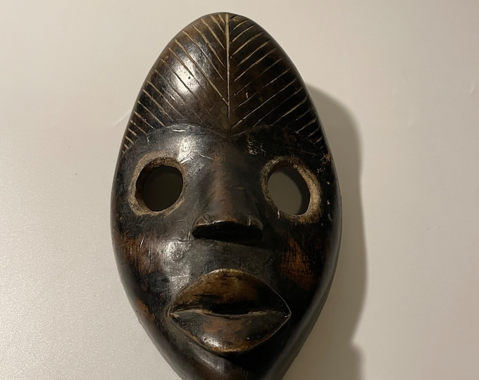 Antique Dan Mask: Handmade Wooden Mask from Ivory Coast for Wall Display, Collectors or Art Enthusiast