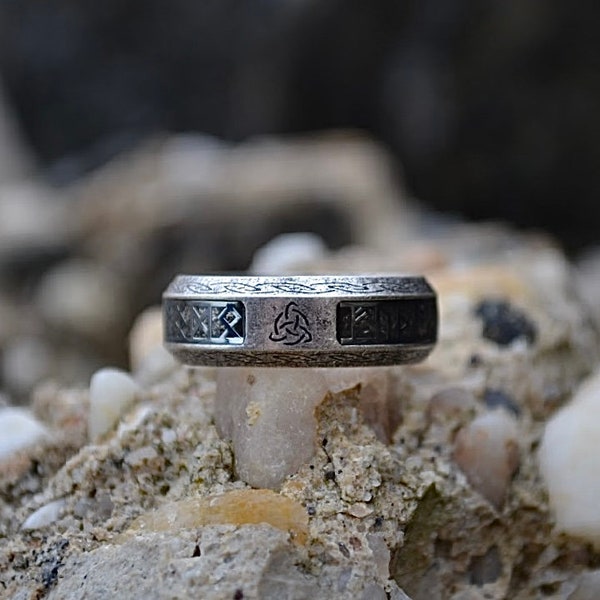 Norse Frostbite Viking Mythic Runes, Handcrafted Ring, Men's creative idea