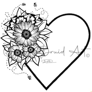 Cuore floreale SVG, disegno cuore floreale, cornice cuore floreale, file digitale per Cricut, disegno floreale disegnato a mano, arte del tratto