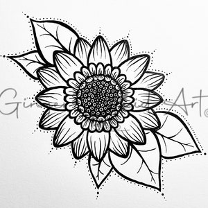 Tournesol SVG, Dessin de tournesol, Fichier numérique pour Cricut, Design floral dessiné à la main, Art du dessin au trait