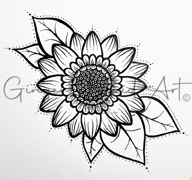 Sunflower Linework Sunflower SVG, Sunflower Drawing, Digital File for Cricut, Hand Drawn ...