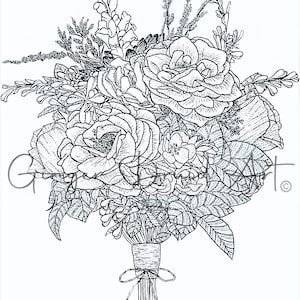 Bouquet, Floral, JPEG, PNG, digital file, drawing, tattoo design, coloring page