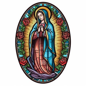 Virgen de Guadalupe PNG-gebrandschilderd glasstijl Onze-Lieve-Vrouw van Guadalupe Digitaal bestand Religieus PNG Maagd Maria