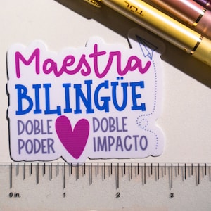 Bilingual Teacher Vinyl Sticker | &#39;Maestra Bilingue&#39; | &#39;Doble Poder Doble Impacto&#39; | Teacher Gifts, Teaching Decals for Laptop