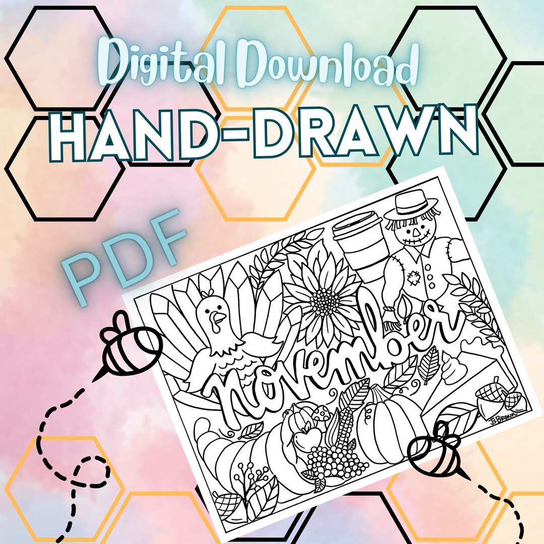 November Script Color Page November Printable Coloring Page- Hand-drawn November Coloring Page ...