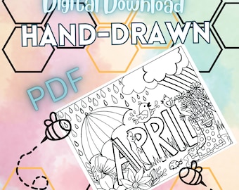 April Printable Coloring Page - Hand-Drawn April Coloring Page - Month Color Sheet - Original April Coloring Page - Digital Download