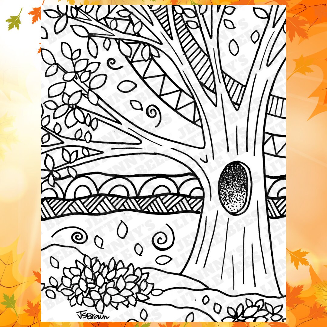 Fall Tree Coloring Page fall Color Sheet detailed Fall Tree Coloring