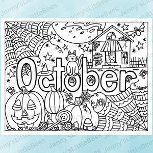 October Printable Coloring Page - Hand-drawn October Coloring Page ...