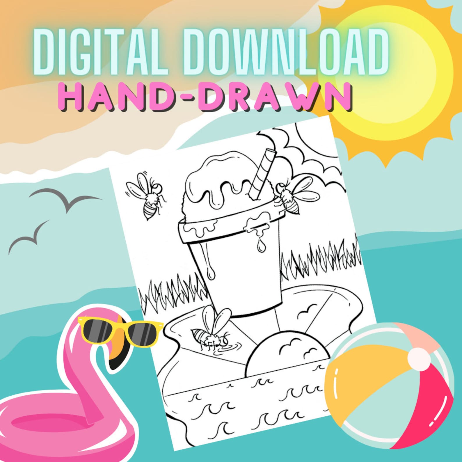 Snowball Coloring Page -summer Color Sheet -seasonal Coloring Page ...