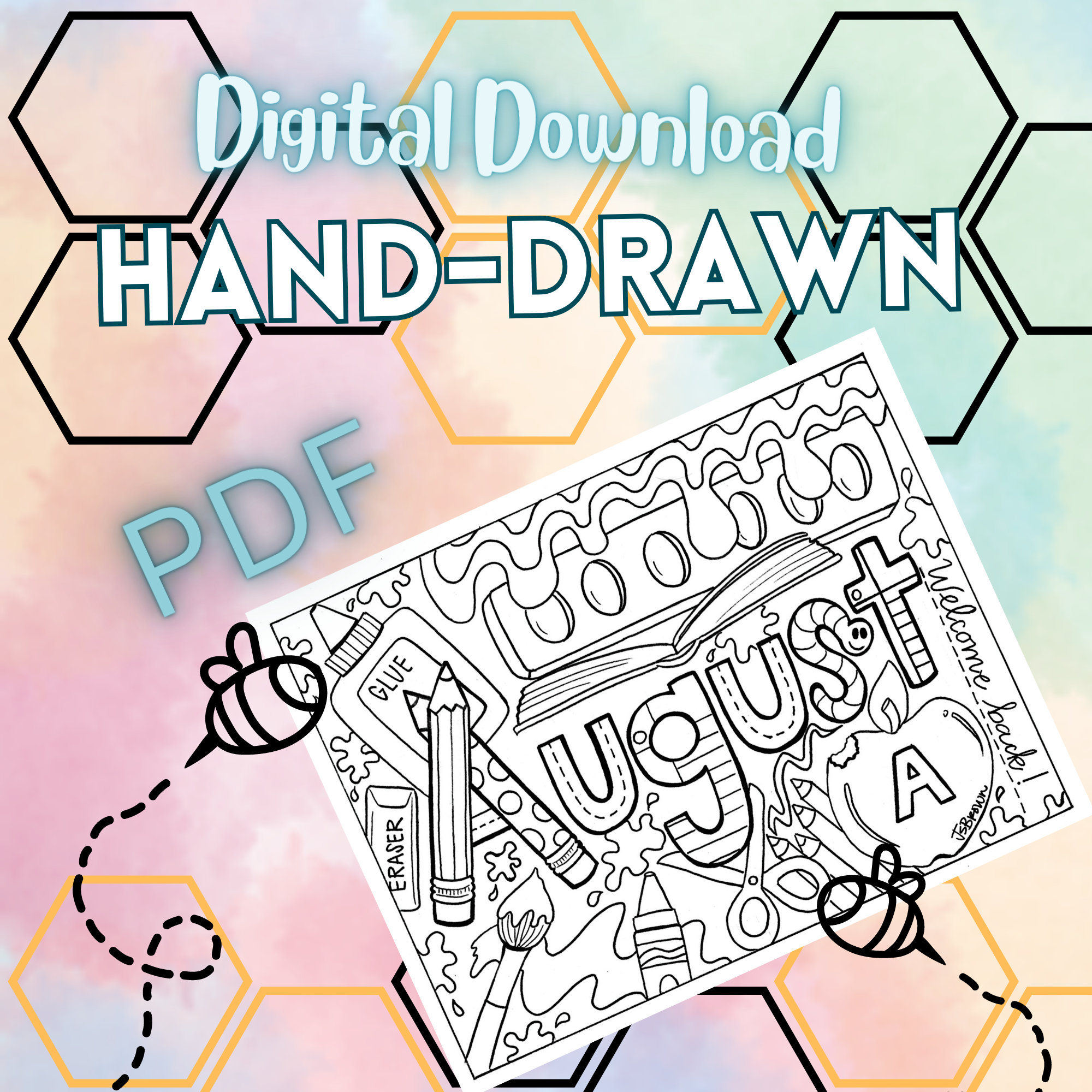 August Printable Coloring Page - Hand-Drawn August Coloring Page - Month Color Sheet - Original August Coloring Page - Digital Download