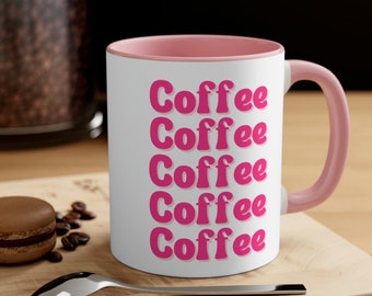 Cute Hot Pink and White Coffee Mug, Colorful Fun Two-tone Mug, Girly Aesthetic Women's Coffee Cup, Office Mug, Cheerful Bright Happy Mug