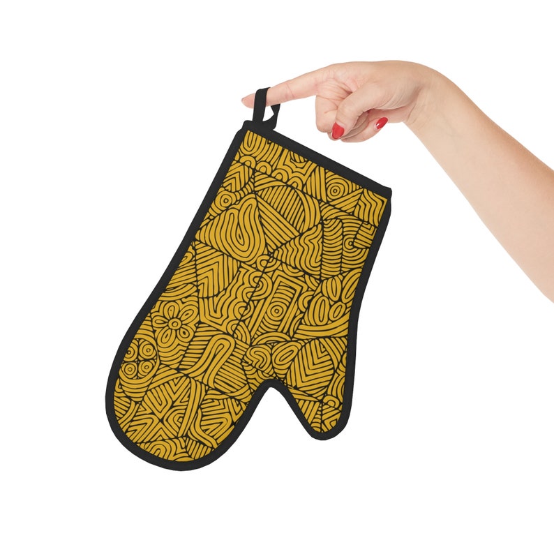 Yellow Patterned Oven Mitt, Colorful Fun Oven Glove, Unique Hand Designed Oven Mitt, Cute Bright Yellow Oven Mitt, Yellow Oven Mitt image 5