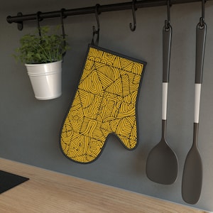 Yellow Patterned Oven Mitt, Colorful Fun Oven Glove, Unique Hand Designed Oven Mitt, Cute Bright Yellow Oven Mitt, Yellow Oven Mitt image 1