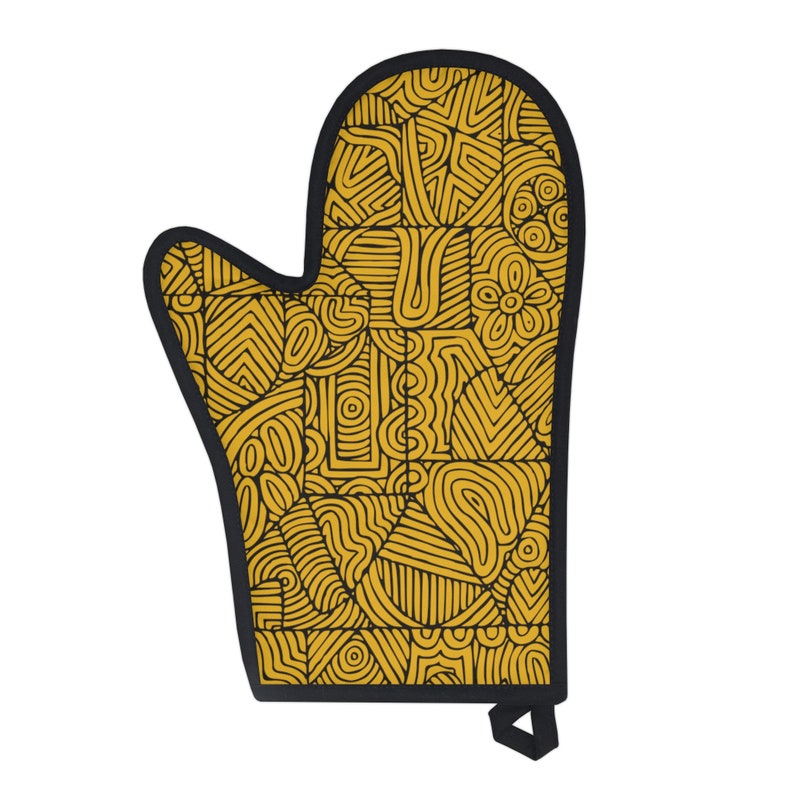 Yellow Patterned Oven Mitt, Colorful Fun Oven Glove, Unique Hand Designed Oven Mitt, Cute Bright Yellow Oven Mitt, Yellow Oven Mitt image 2