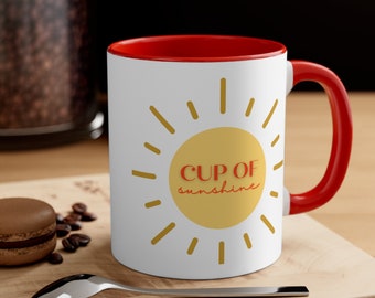 Cute "Cup of Sunshine" Coffee Mug, Colorful Fun Two-tone Mug, Girly Aesthetic Women's Coffee Cup, Office Mug, Cheerful Bright Happy Mug