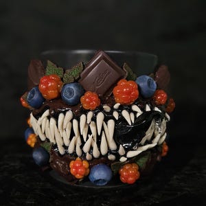 Mimic Polymer Clay Kaffee Tee Becher 3D Halloween Geschenk Moltebeere Schokolade Zunge und Zähne gruselige handgemachte Weihnachten ugly