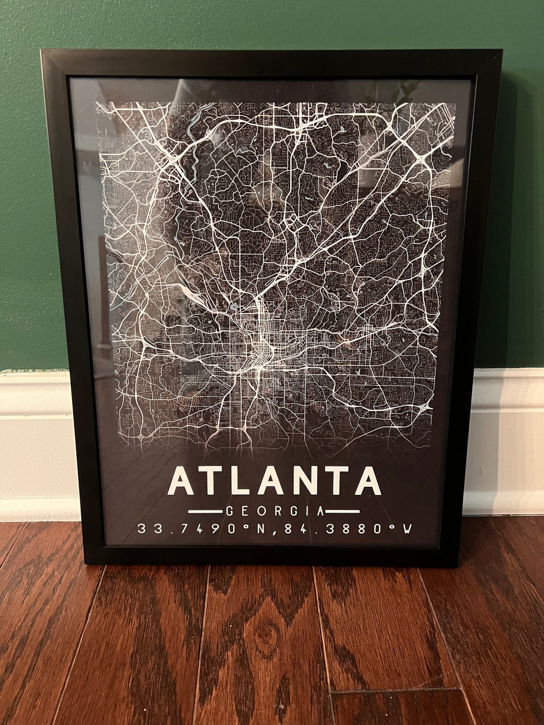 11x14 Black and White City Picture Frame Atlanta City Map Print Poster Canvas Atlanta Modern Map