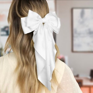 Oversized Satin Bow | White Or Beige | Beautiful Elegant Hair Accessory | Perfect Gift For Her | Gift for Bride | Hair Accessories Cute