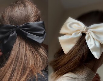 Satin Bow | 2 Colours White Black | Beautifully Elegant Hair Accessory | Perfect Gift For Her | Gift for Bride | Hair Accessories | Hair Bow