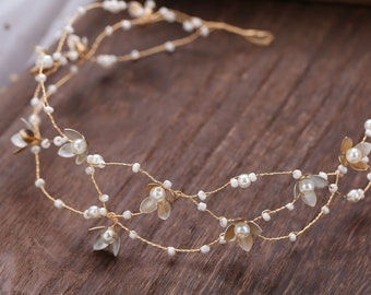 Leaf And Pearl Bridal Headband | Gold | Wedding Hair Accessory | Hair Jewellery | Upstyle/Updo Accessory