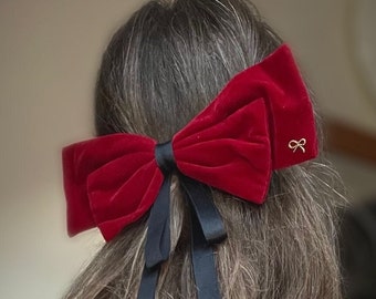 Velvet Bow Hair Clip With Ribbon | Vintage Style | Barrette | Cute Gift For Her | French Bow | Hair Accessories | Big Bow | Pretty Hair Bow