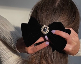 Velvet Bow Hair Clip | Vintage Style | Barrette | Cute Gift For Her | French Bow | Hair Accessories | Big Bow Hairpin | Pretty Hair Bow